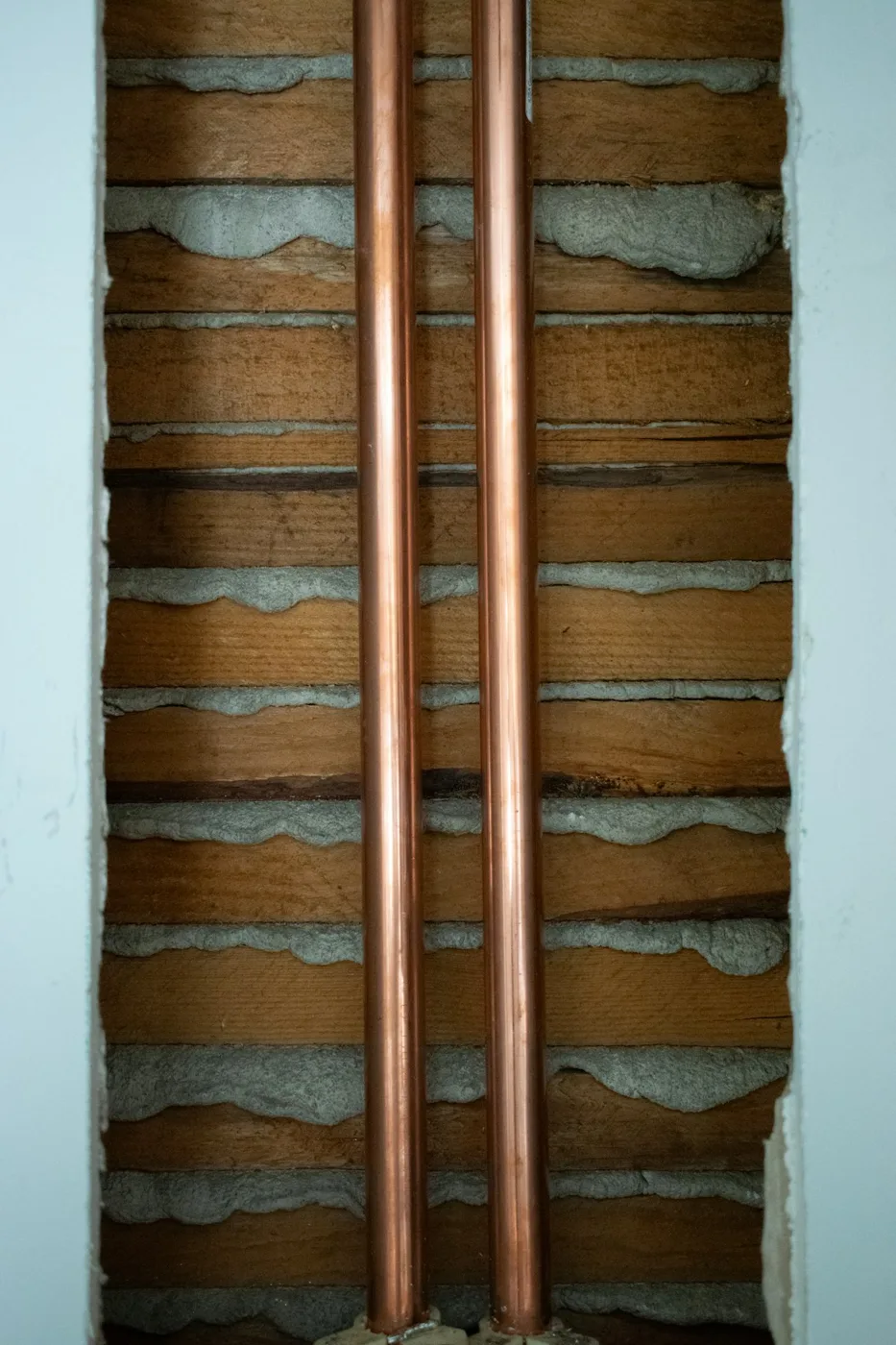 Copper pipes and wall fittings